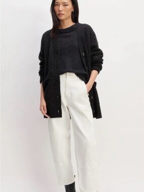 Everlane Black Cozy Button-Front Cardigan